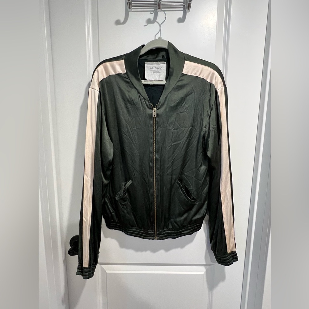 Acacia swimwear - silk bomber - never worn - large (green/cream stripe)